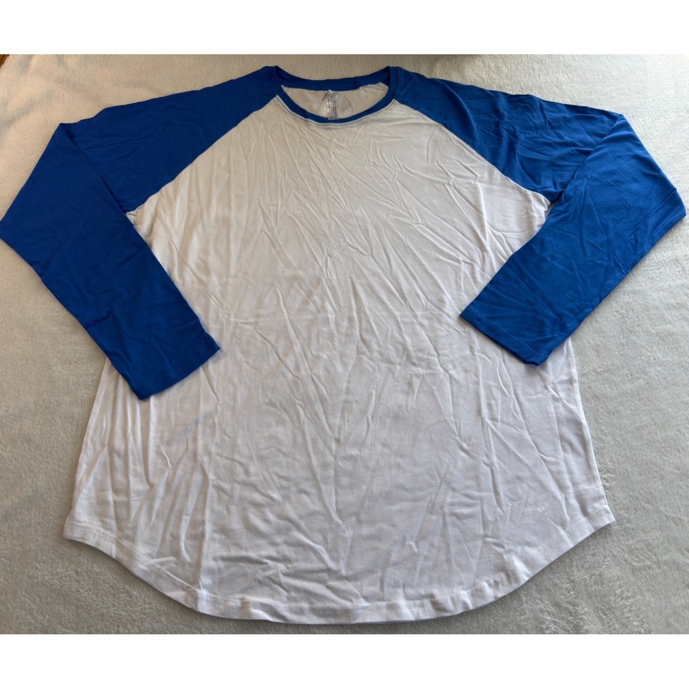 Royal Avalon‎ Mens XL Baseball Tee White Blue Long Sleeve Raglan Cotton Shirt
